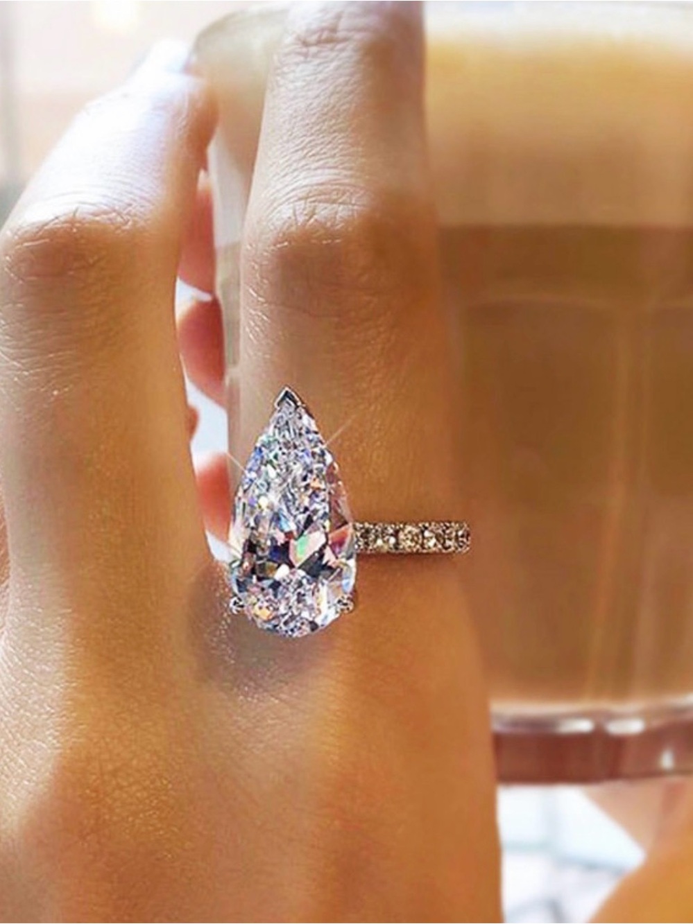 Sterling Silver Teardrop CZ Cocktail Ring - Clear Crystal - Picture 6 of 7
